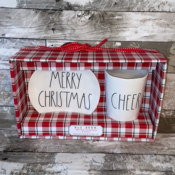 Rae Dunn New Melamine Plate & Cup Set Merry Christmas Cheer - Picture 1 of 7